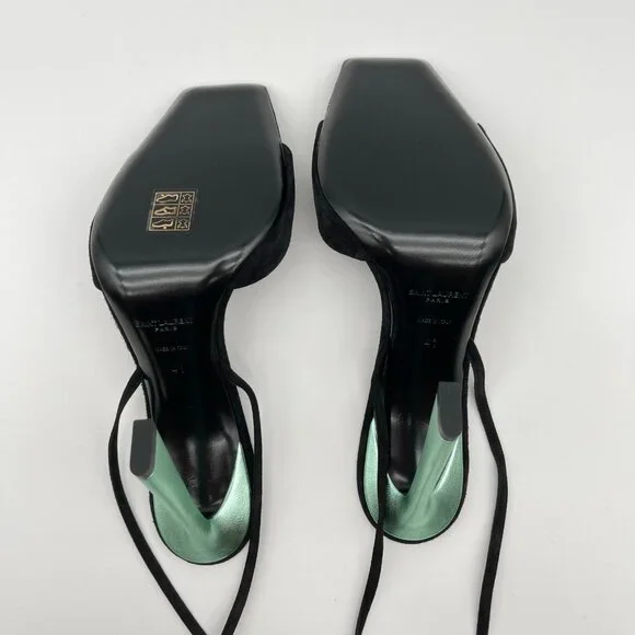 SAINT LAURENT | Vitti Sandal in Nero & Hope Green Black Suede - Picture 11 of 13